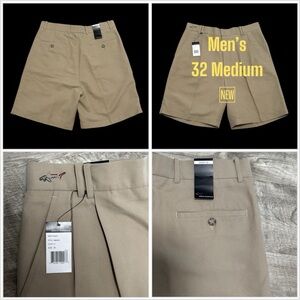 Men's Greg Norman Golf 32 Medium Khakis Chino Pleated Shorts Khaki Lightweight
